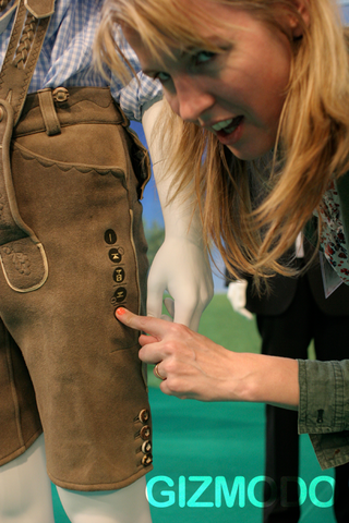 Illustration for article titled Fingers-On with the MP3 Lederhosen and Hunting Jacket